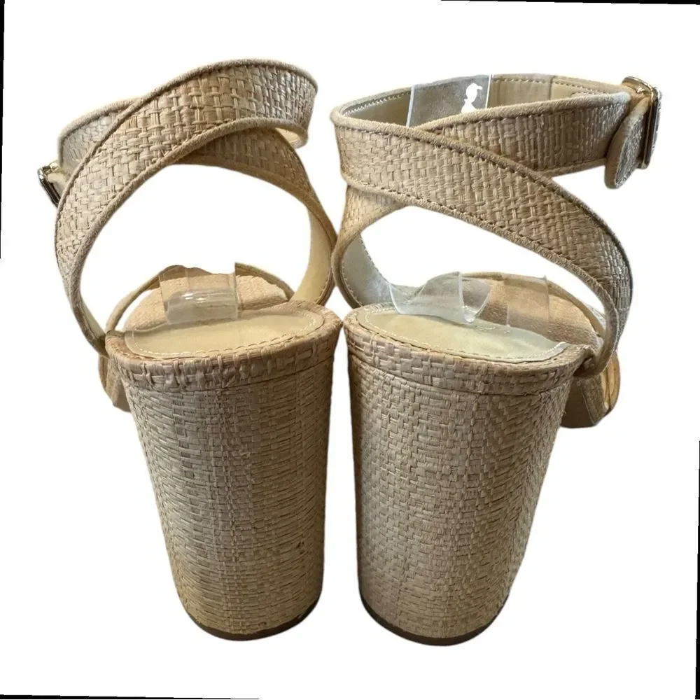 NEW J. Crew Women's Raffia Block Heel Natural Sandals 9.5